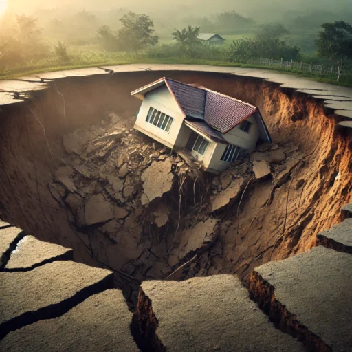 immobile che sprofonda a causa di una dolina o carsismo. Studio del geologo